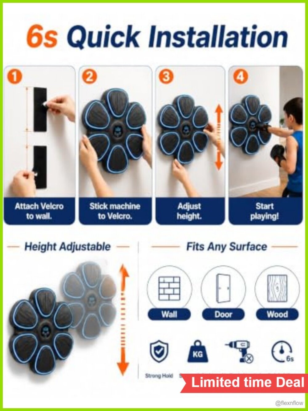 Music Boxing Wall Machine LED Light Boxing Gloves Included - Picture 4 of 5